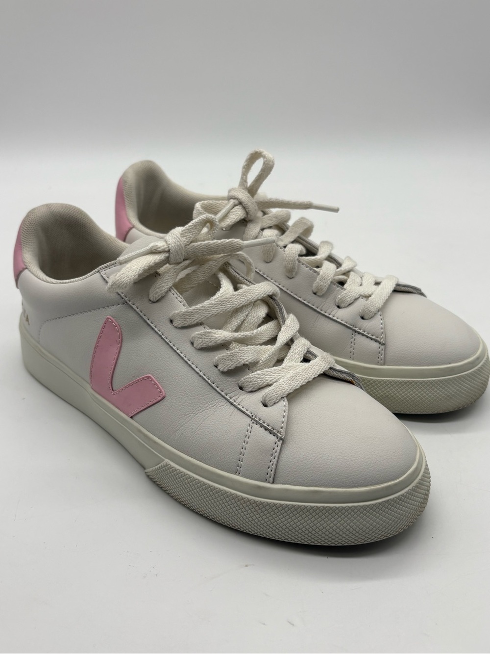 Veja Women's White Sneakers with Pink V Logo
